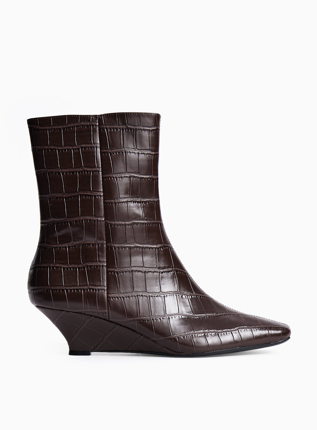 Dark Brown Wedge Ankle Crinkle Boots 4 - Image 1 thumbnail